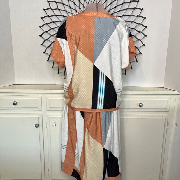 Vintage 80s Working Lady's Dress Womens Geometric Midi 2 Piece Stuart Lang s/8 - Picture 8 of 14